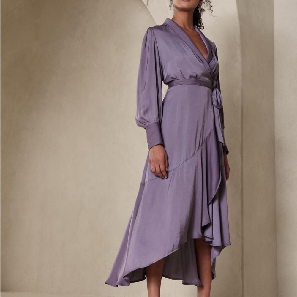Banana Republic Satin Wrap Midi Dress In Dusty Amethyst Size XXS